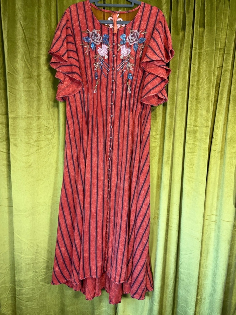 Aratta Silent Journey Rust-Striped Embroidered Floral Lace Midi Maxi Dress L - Picture 4 of 9